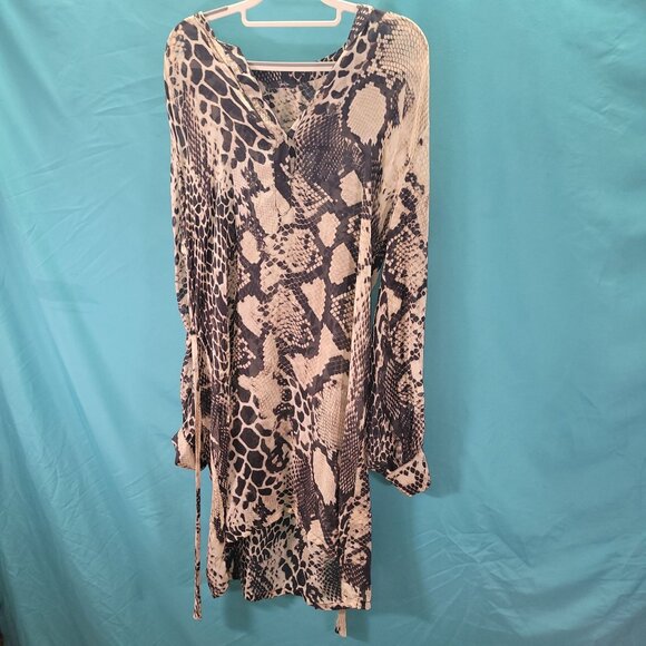 Tyler Kim Womens Snake Print Long Sleeve Dress Size L - Picture 1 of 13